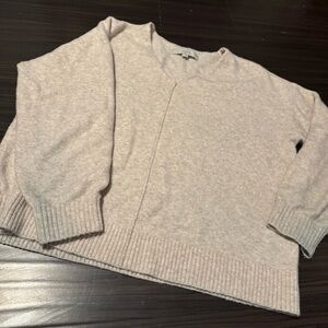 LOFT Cream Tan V Neck Long Sleeve Ponte Soft Knit Sweater Size Small